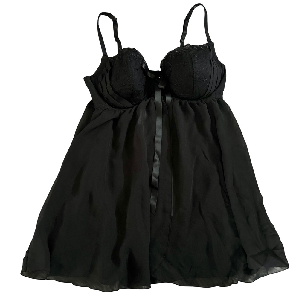 Inner Secrets Lingerie Slip Womens Size 18/20 Black Lace Sheer Lightly Lined Pjs